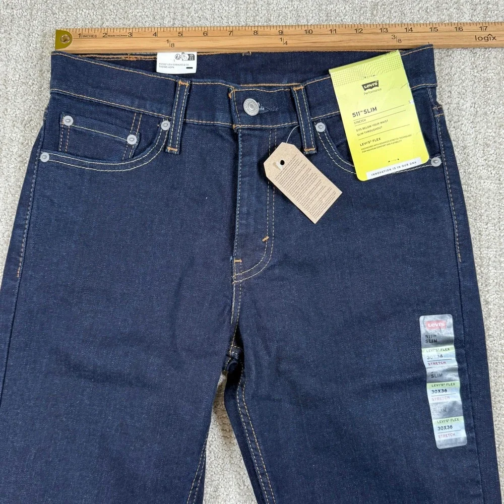 NEW Levi's Flex 511 Mens 30x36 Slim Fit Performance Dark Denim Blue Jeans